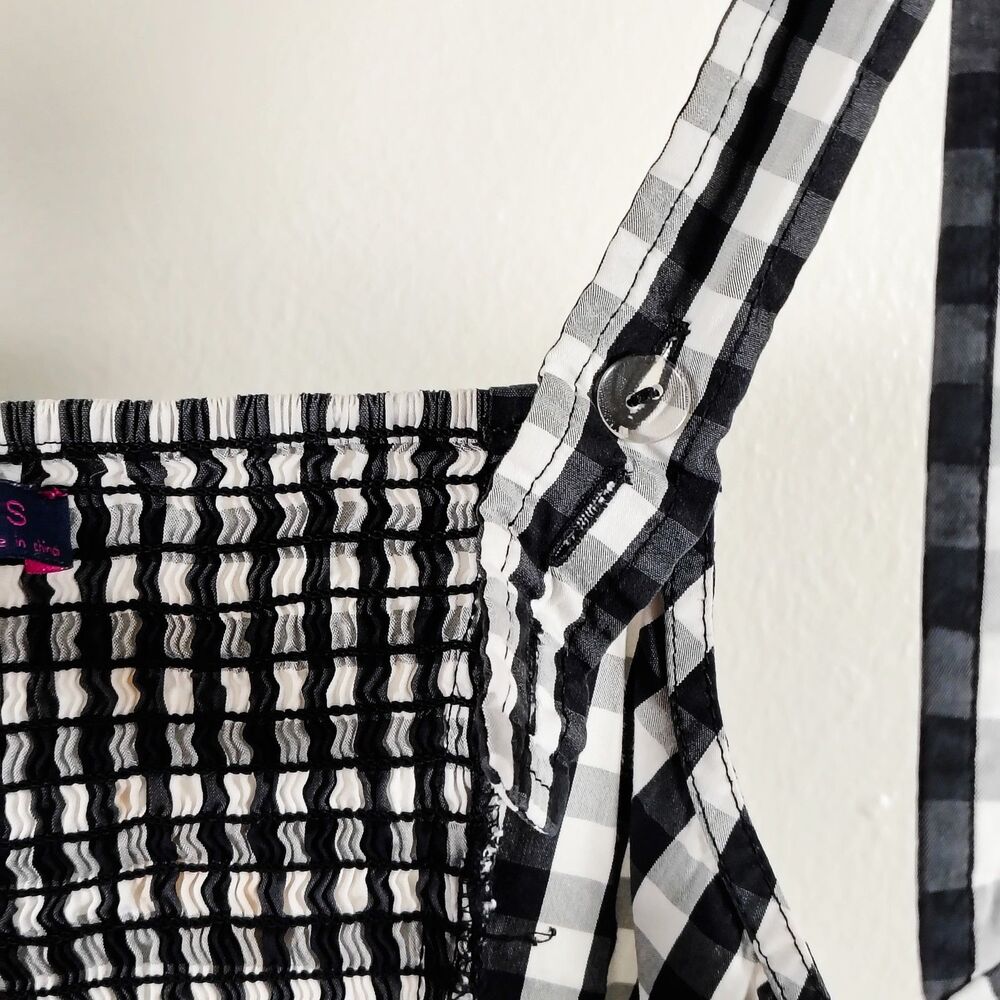 Ava Black White Gingham Sleeveless Dress Pockets Side zip 25 in Length - Picture 7 of 11